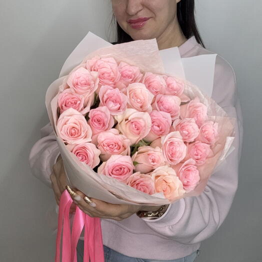 ‼️АКЦИЯ ‼️25 розовых мини-роз (ширина букета 20 сантиметров ,высота букета 40 см )