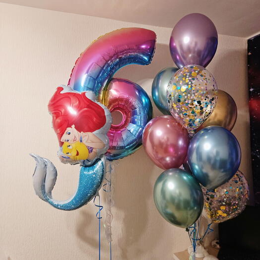 Набор разноцветных хром шаров ,фигура русалочка на 6лет дочки,девочки-12шаров