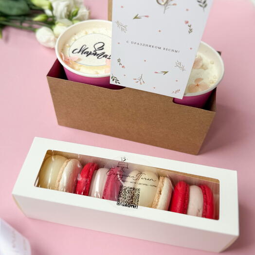 Подарочный набор Торт в стакане и макарон, cake to go, подарок на 8 марта