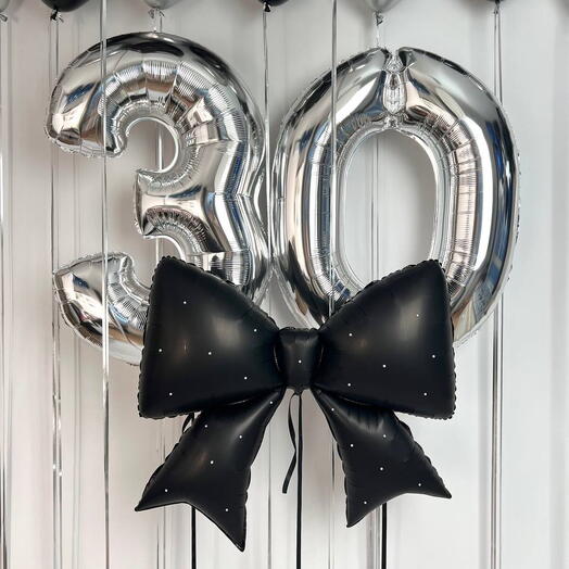 🎈 Набор воздушных шаров на 30 лет | Чёрно-серебряный декор с цифрами