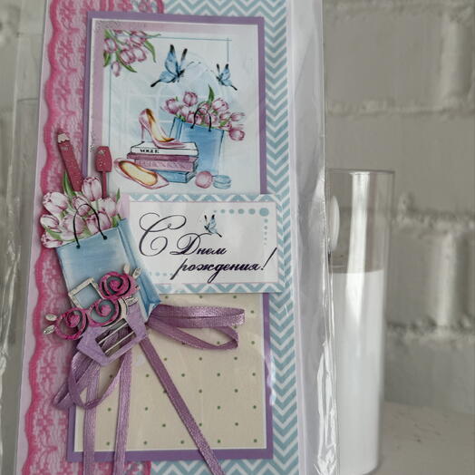 Открытка ручной работы «С днем рождения» с туфелькой