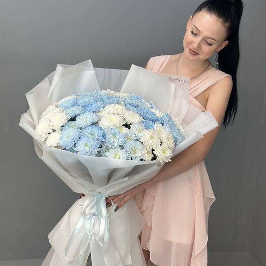 Небесные хризантемы — яркий WOW букет для девушки 💙