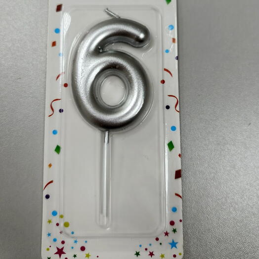 Свеча цифра - 6 серая