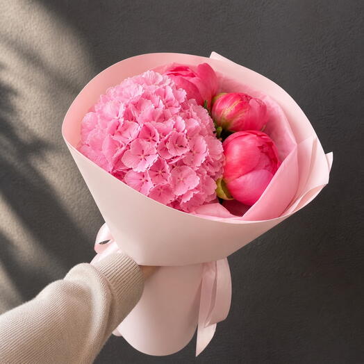 💗 Пионы корал и гортензия розовая