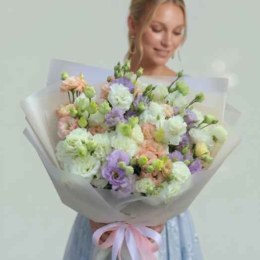 Букет из ажурной эустомы микс