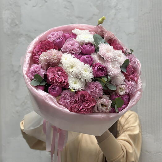 Шикарный сборный букет 💐/ розы, хризантема, эустома, диантусы