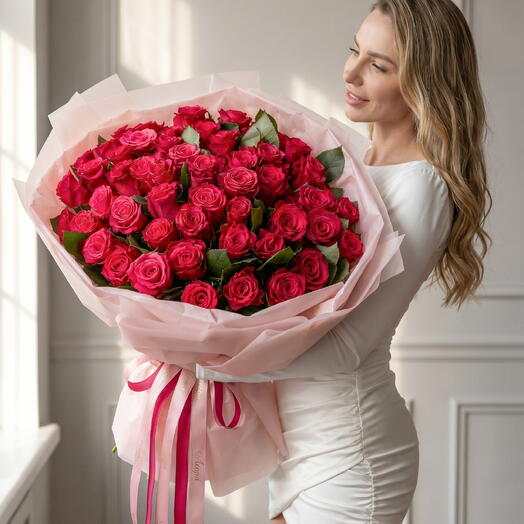 Букет из роз. 💞 Букет «51 признание» Монобукет 3013. Leoraflowers