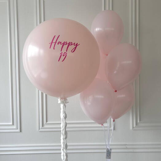 Шары с гелием «Happy 19» розовые пастельные 5255