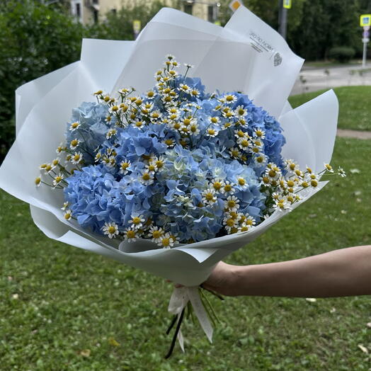 Букет из гортензий и ромашек