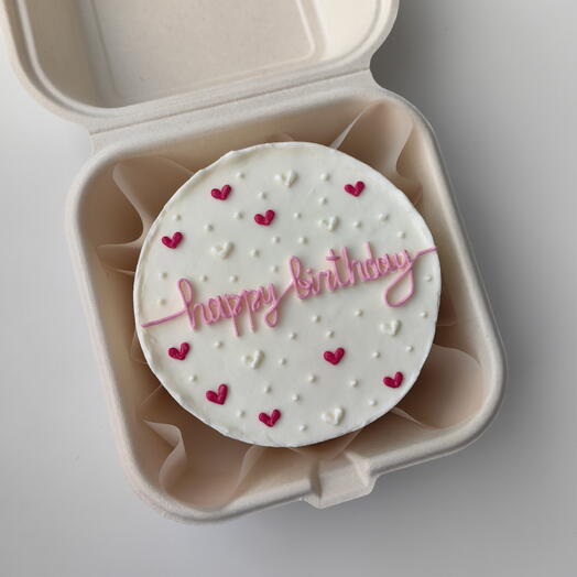 Бенто-торт с сердечками Happy Birthday на день рождения девушке, любимой, жене, супруге, дочери, подруге, сестре, коллеге