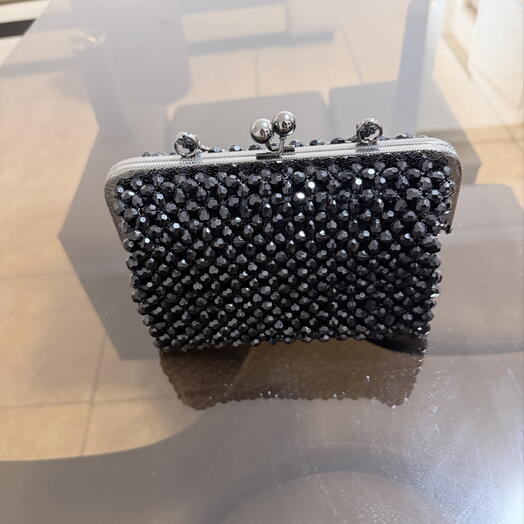 Black Crystal Beaded Evening Clutch Bag