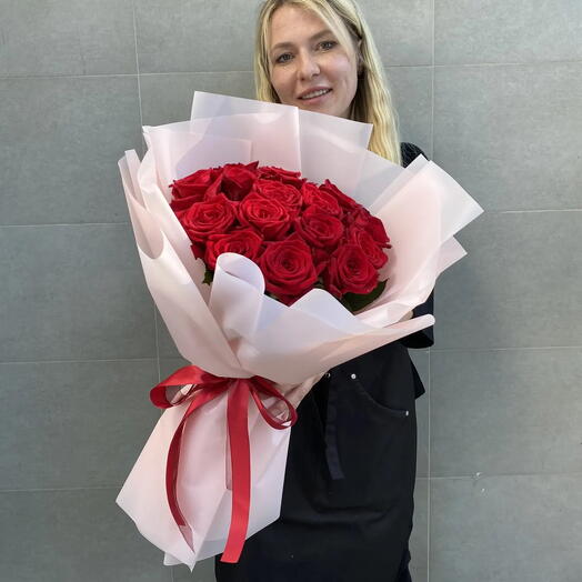 Monobooket "Pasión" de 15 rosas rojas de una sola cabeza