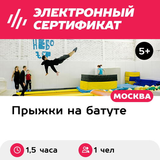 Подарочный сертификат Первая групповая тренировка в батутном центре, 1 чел, 1,5 часа