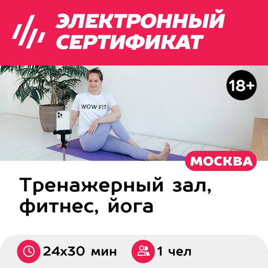 Подарочный сертификат Фитнес онлайн, занятия с персональным тренером, для 1 чел. (24х30 мин.)