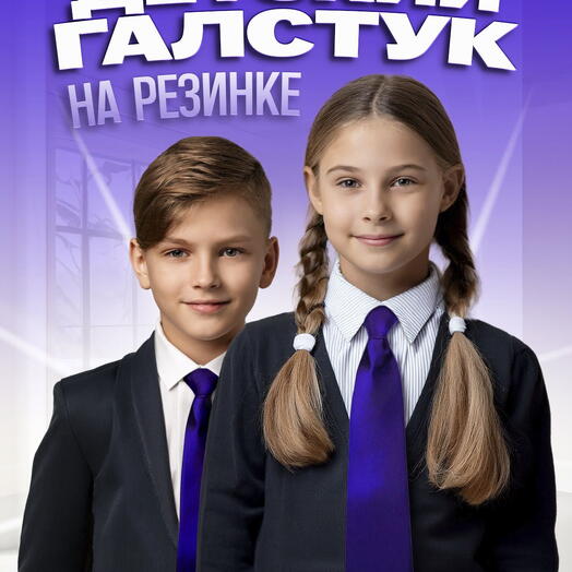 Галстук детский на резинке атласный темно-фиолетовый