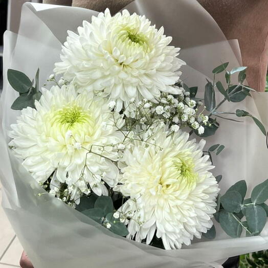 Букет махровых одноголовых хризантем