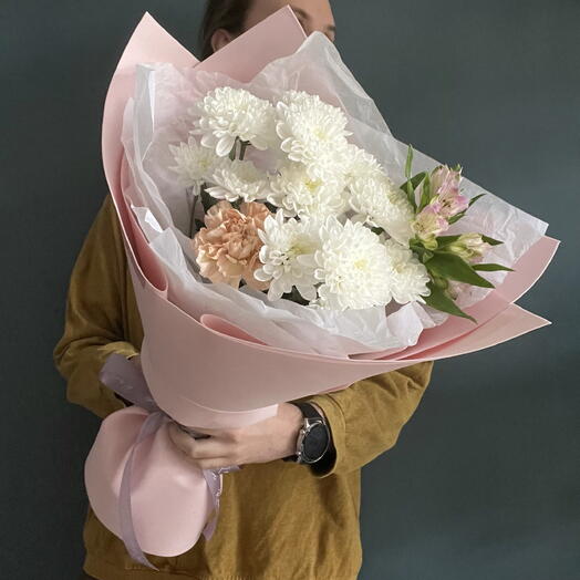 Букет из хризантем и альстромерии🌸
