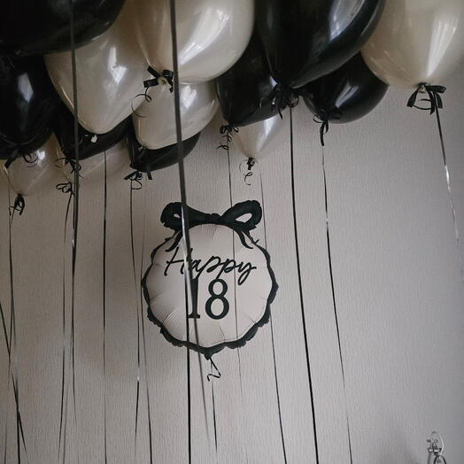 Шары, шарики кремовые , бежевые т черные на 18 лет дочке, девочке, девушке, любимой под потолок -21шар