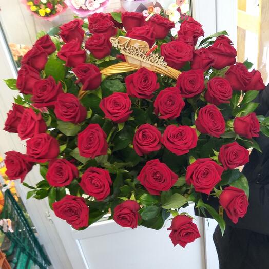 Basket with 51 red roses