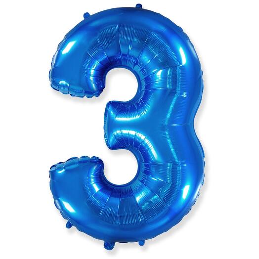 Цифра 3 Синий огромная фольгированная 102см шарик