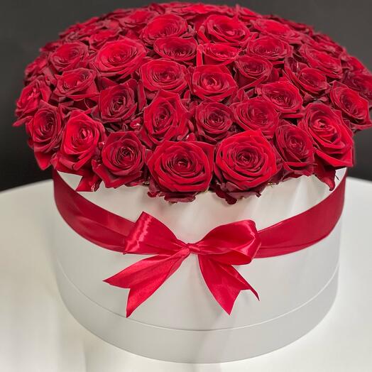 Red roses in a box