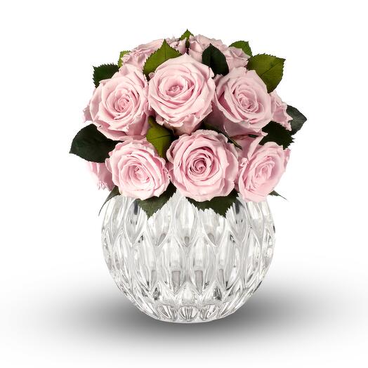 Light Pink Preserved Roses XL in a Fish Bowl Vase