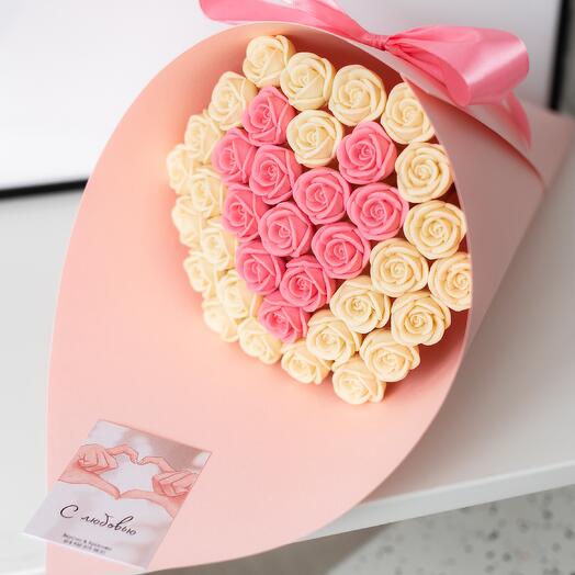 Heart of chocolate roses, sweet edible bouquets