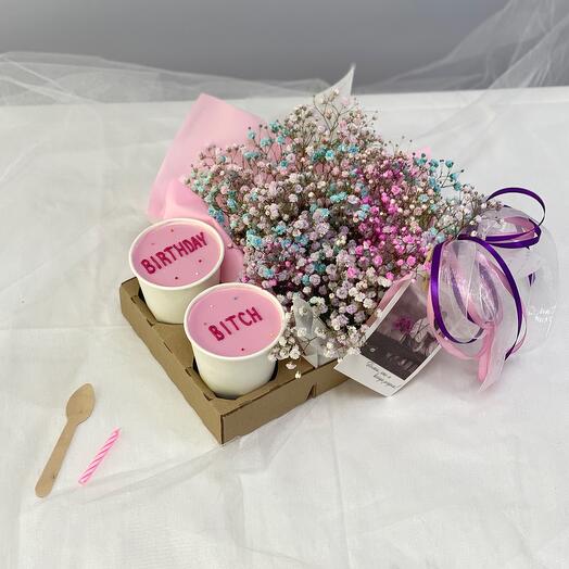 Торт в стакане и альстромерии (имя укажите в комментариях), Цветы и ...