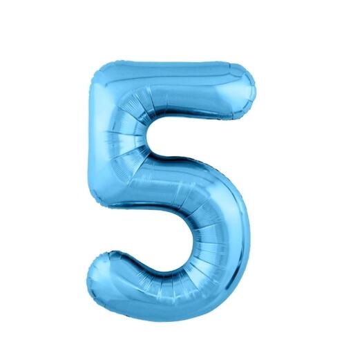 Шар-цифра "5" гелиевый, цвет холодный голубой