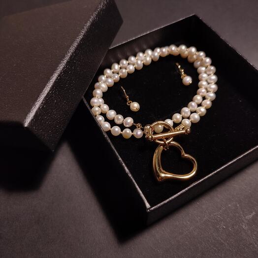 Жемчучное ожерелье колье чокер с подвеской кулоном + серьги с жемчугом ...