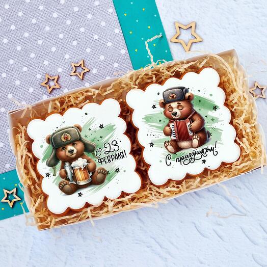 Пряники 23 февраля мишки  , набор 2 шт