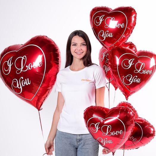 Fountain of balloons with helium hearts I Love You