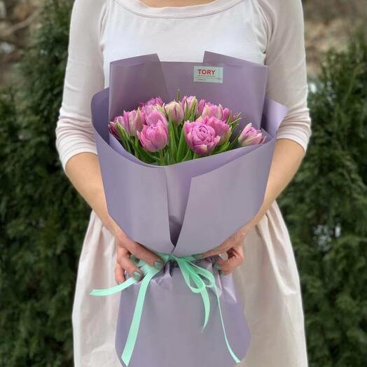 Bouquet of 15 lilac-pink peony tulips