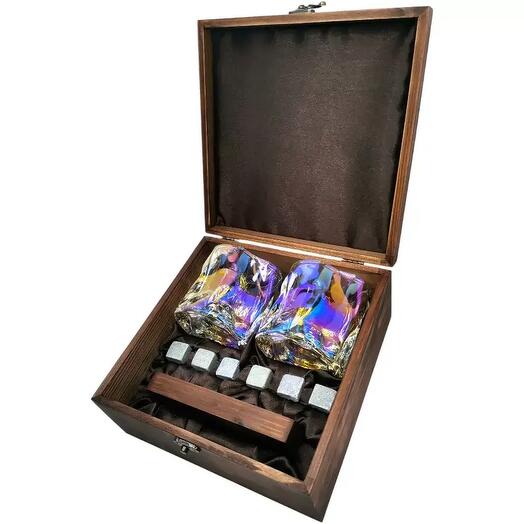 Подарочный набор для виски в деревянной шкатулке с камнями AmiroTrend ABW 304 brown pearl