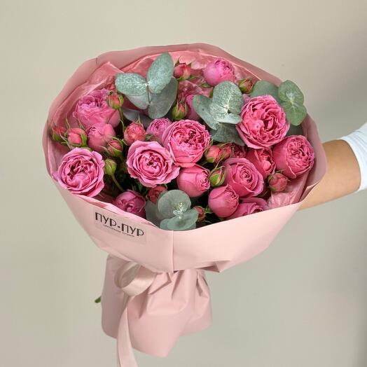 Misty bubbles Peony Rose with eucalyptus