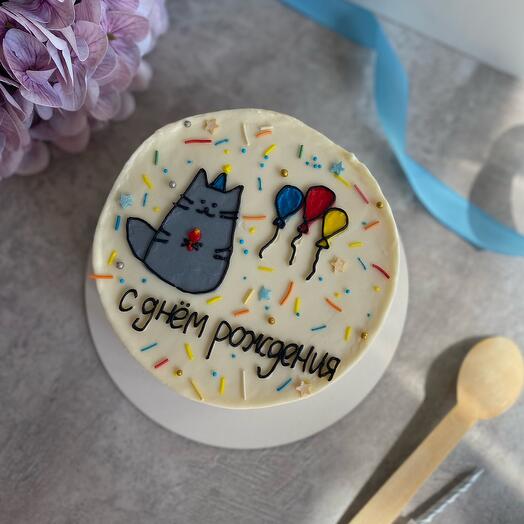 Бенто торт М с котиком «С днём рождения!»