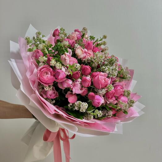 Супер букет из 21 пионовидной розы Сильва пинк