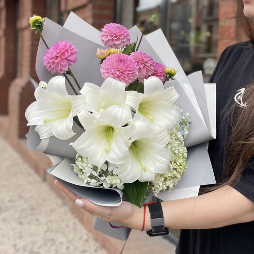 Bouquet with dahlias and  lilies