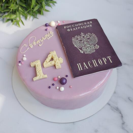 Муссовый торт с паспортом на День рождения 14 лет для дочки, подростка, подруги, ребенка, девочки, девушки