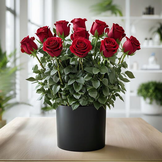 Valentines Day Standing Red Roses Box Arrangement