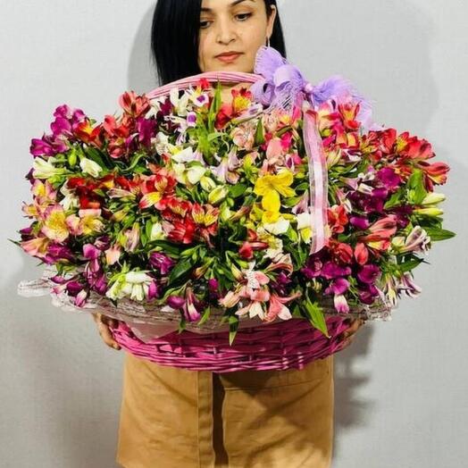 Giant bouquet with alstroemeria in a basket of 101 pieces