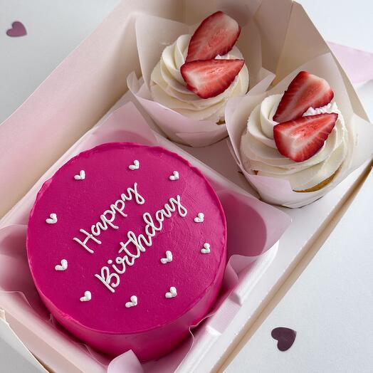 Набор бенто и 2 капкейка Happy Birthday