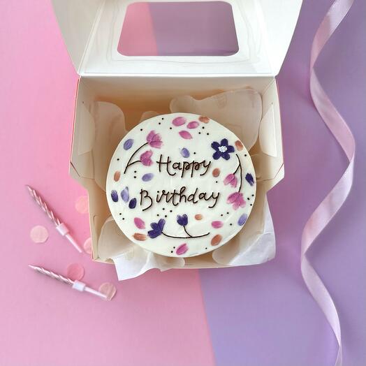 Бенто торт «happy birthday» с цветами, на день рождения, в подарок, маме/сестре/подруге/любимой/девушке