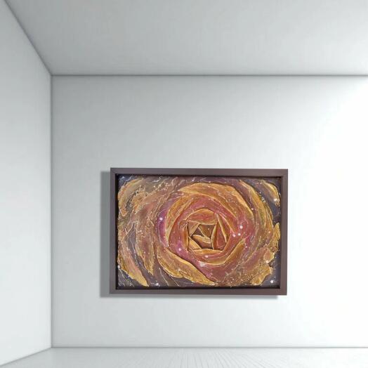 Картина интерьерная фактурная   цветок алый с золотом в раме