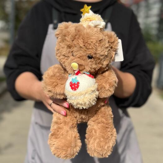 Плюшевый мишка с тортом