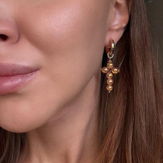 Серьги с крестами из сахарного кварца