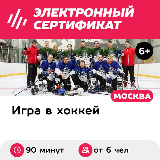 Подарочный сертификат Корпоративная или детская тренировка и игра от 6 человек в хоккейной школе