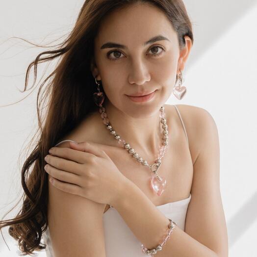 Набор Розовое сердце LoveStory Max (колье, браслет, серьги)