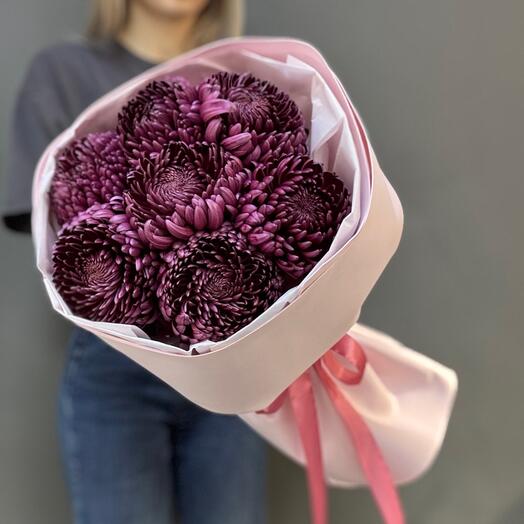 Букет из 7 Хризантем Бигуди цвета purple