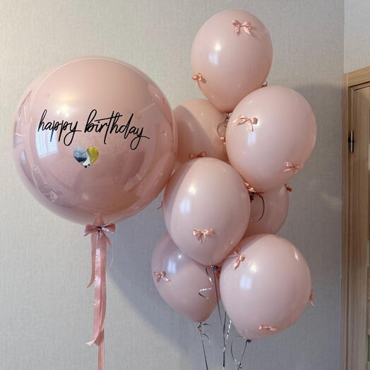 Большой стеклянный  шар с гелием на день рождения с бантиками, шарики маме, подруге, супруге, жене, дочери